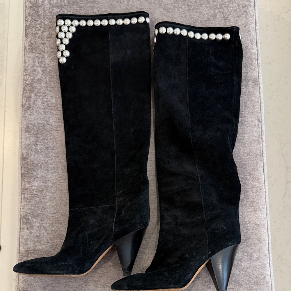 Isabel Marant Elegant Black Knee-High Boots with Pearl Detailing size 8 (38)